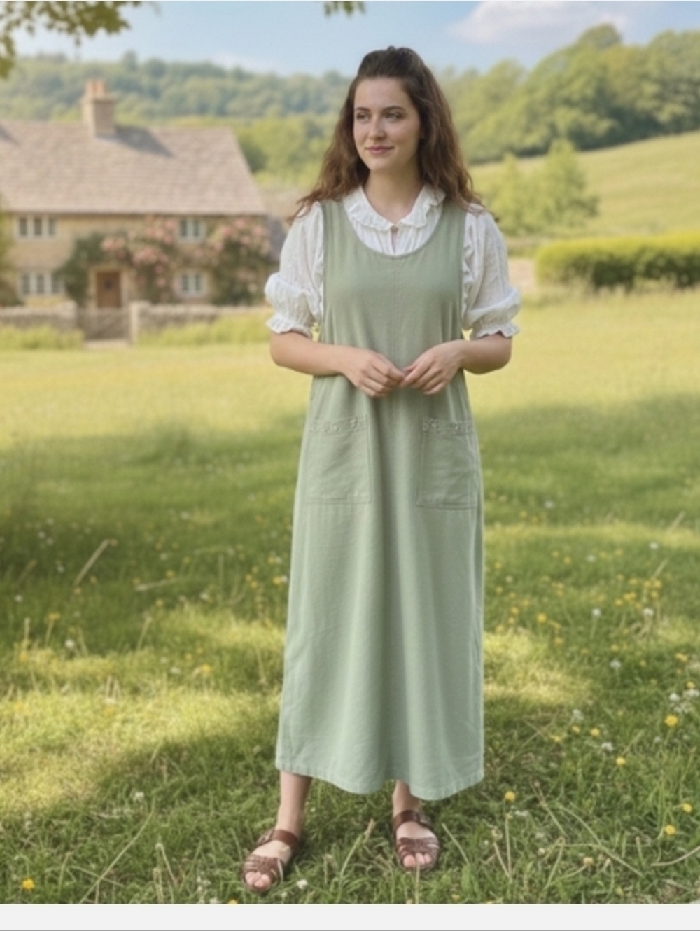 Beige Sleeveless Shift Dress with Pocket Detail - Picture 7 of 7
